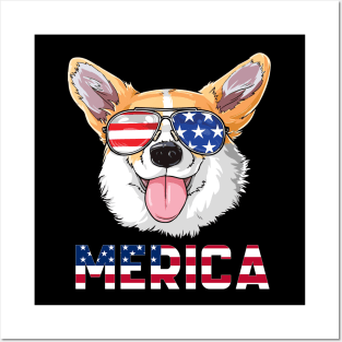 Merica Corgi Dog American Flag 4th Of July Posters and Art